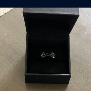 Black stainless steel tungsten men’s wedding band with black diamonds